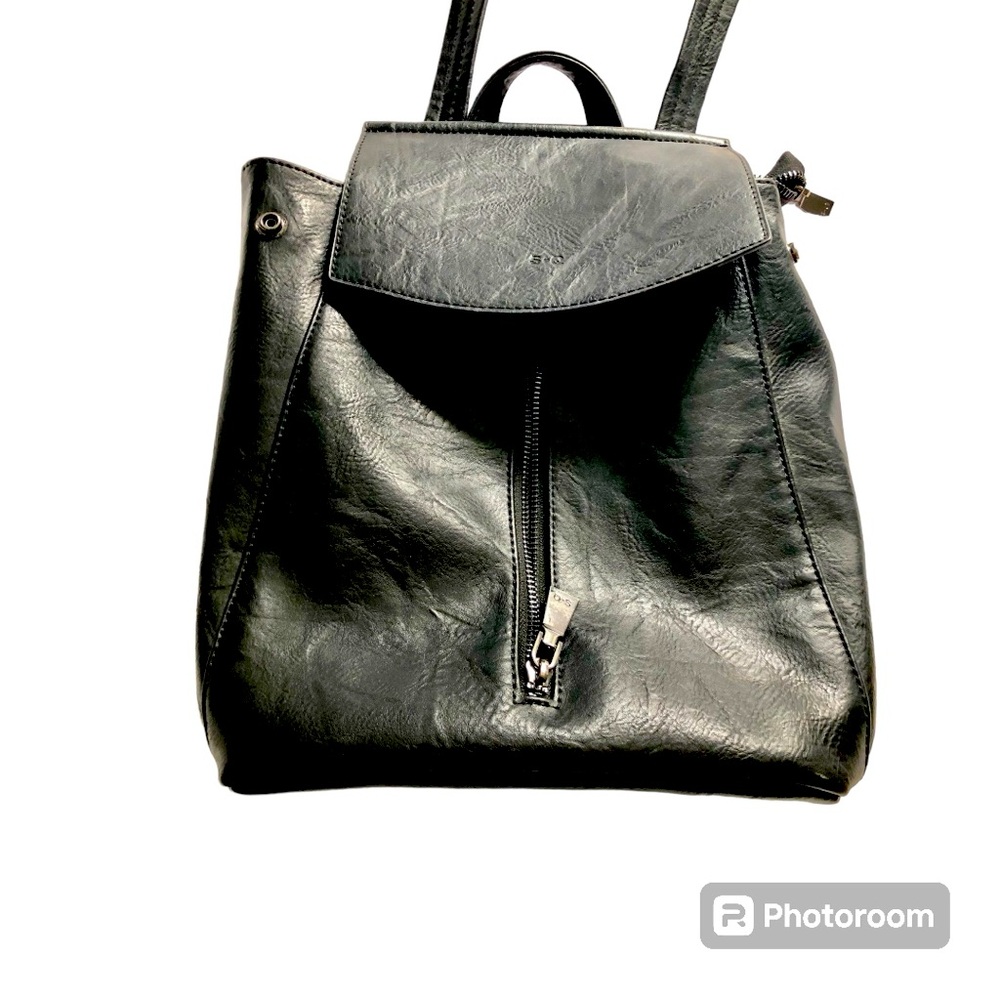 S-Q. Black Pebble convertible Backpack / Purse, New - S-Q